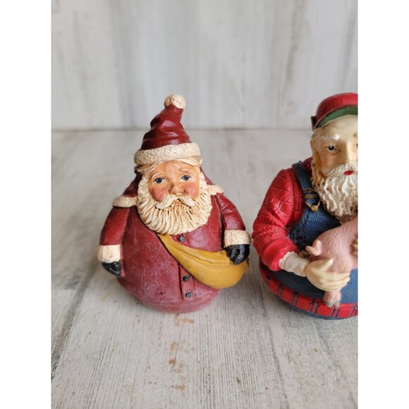 Fat Santa jolly farmer pig figure set Xmas decor home - Picture 2 of 7